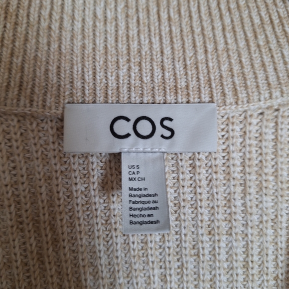 COS Cream Ribbed V-Neck Button-Front Cardigan - Picture 6 of 9
